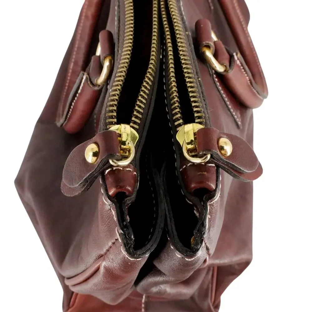 My Choice Leather Briefcase Womens Burgundy Bag Handbag Zip Lined Magnetic Italy